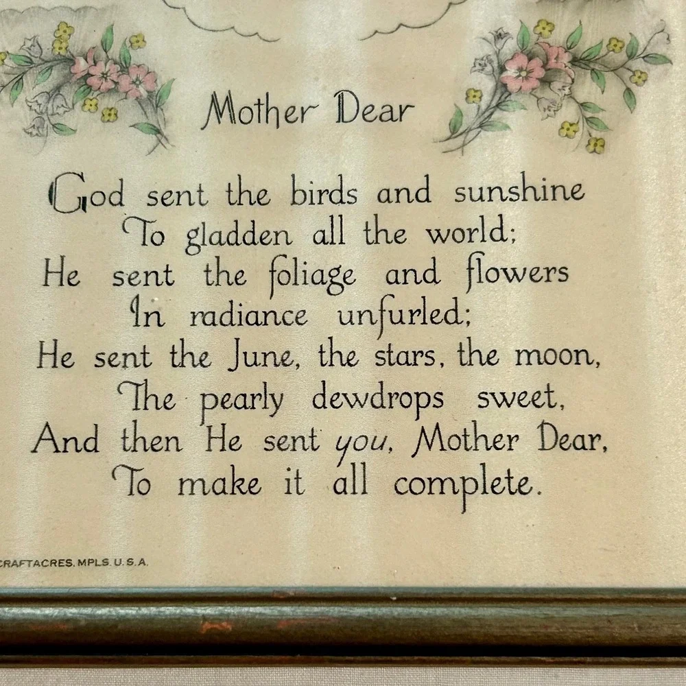 Vintage Buzza Company Mother Dear Framed Poem Lithograph Wall Art Craftacres 5x9